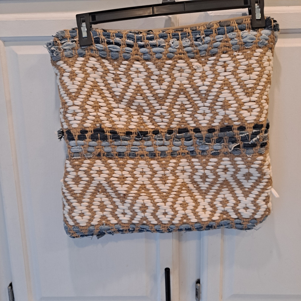 Merchant 41 Cotton Jute Geometric Woven Accent Pillow Cover Tan and White Blue